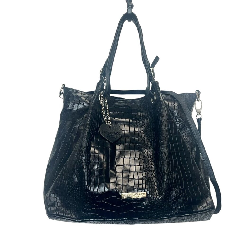 Persaman New York Crocodile Embossed Leather Hobo Tote Shoulder Bag Italy